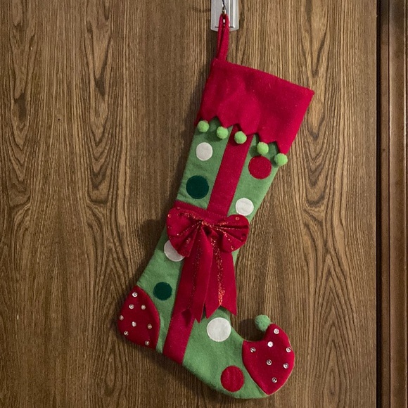 20x13” Fancy Colorful Christmas Stocking Bow, Glitter, Sequins, Pom Poms Felt - Picture 1 of 8